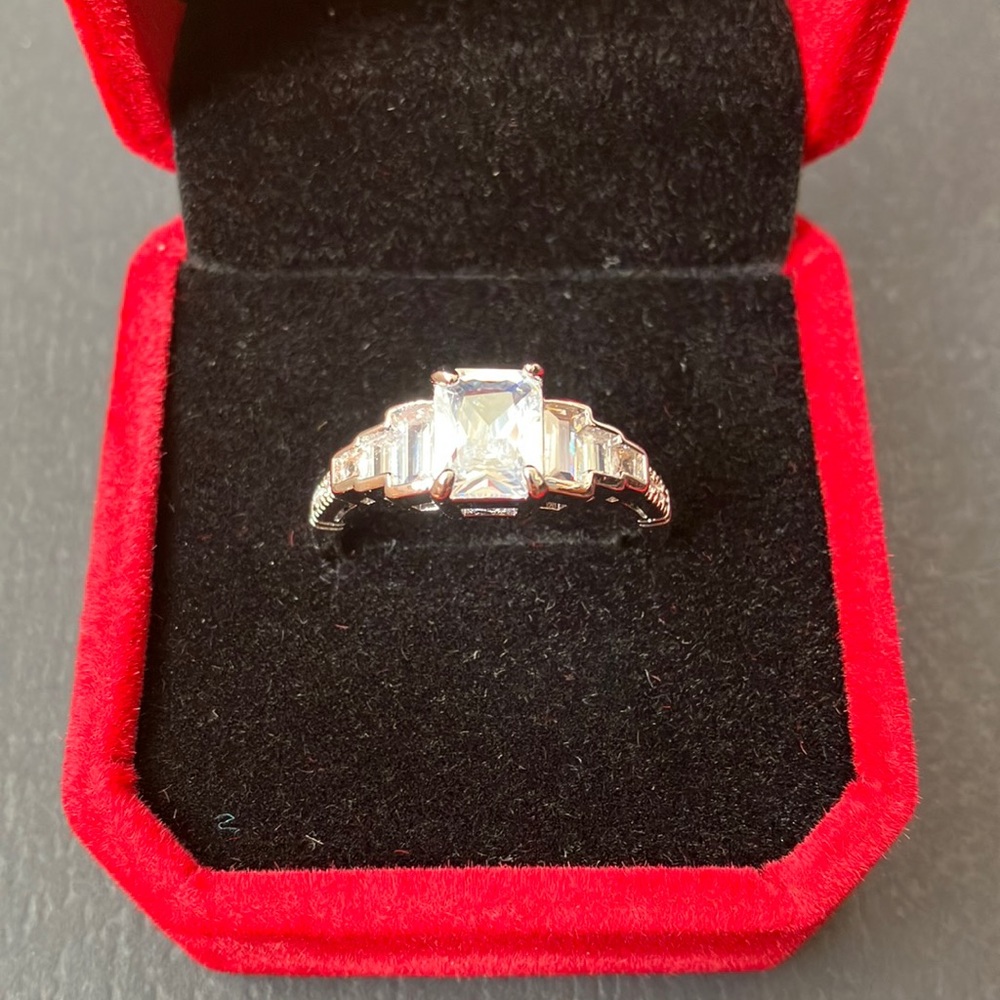 925 Sterling Silver Six Emerald Side Stone Engagement Ring Size 10 & 9 Available - Picture 4 of 10